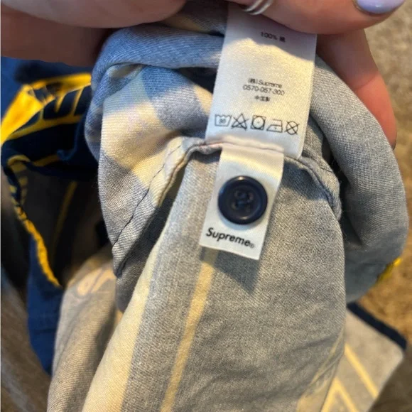 Supreme Navy and Yellow Striped Shirt racing work shirt
